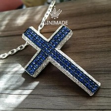 Blue White CZ Cross Pendant Necklace