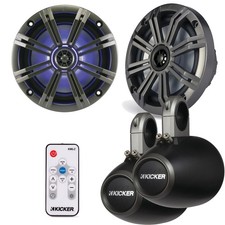 Kicker 6.5" KM Series Marine Bundle 41KM654LCW w Black Wake Towers LED Remote