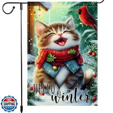 Adorable Winter Cat Garden Flag - 12x18 inches - Double-sided Thi
