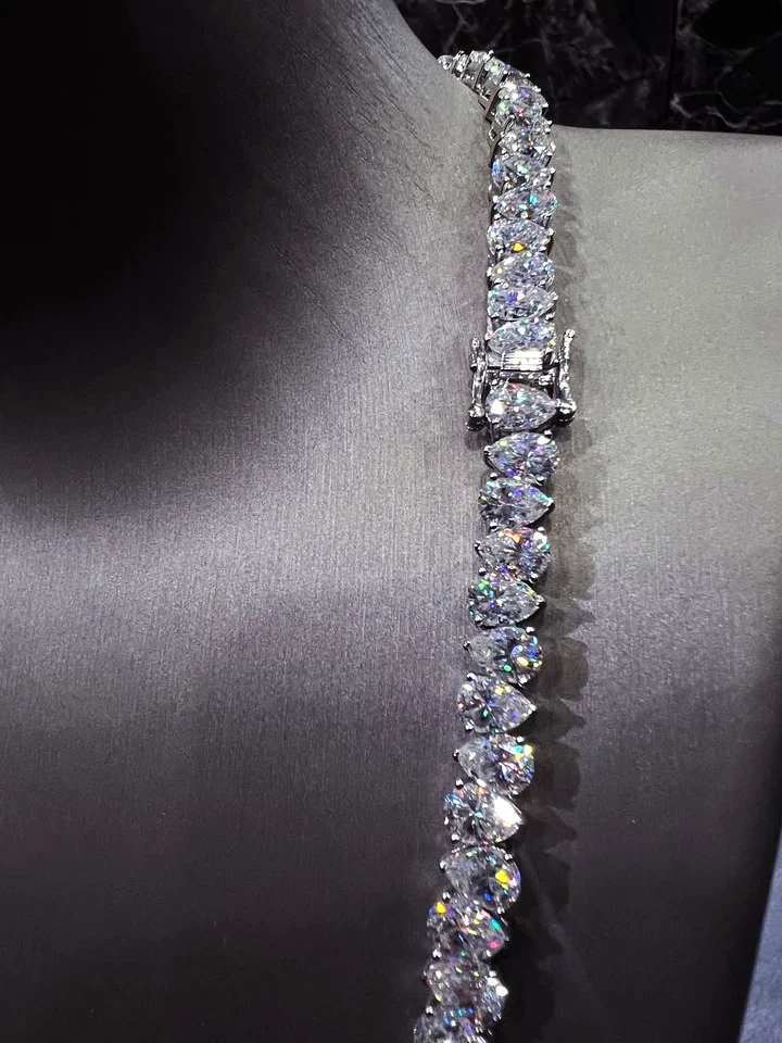 Pear Shape MOISSANITE Tennis Chain Necklace 4X6 mm 22"Inch 925 Sterling Sliver - image 3 of 4