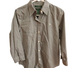 Women  s LAUREN Ralph Lauren Non-Iron Gingham 3/4 Button Up Shirt Size Small