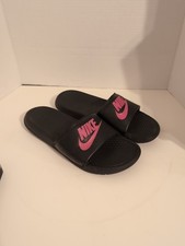 Nike Benassi JDI Size 10 Womens Slides Sandals Black Pink Swoosh 343881-061
