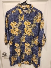 Campia Moda Hawaiian Floral Palm Tree Mens Button Up SS Shirt Size XL 100 Rayon