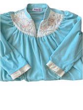 Vanity Fair Vintage Aqua Fleece Housecoat Robe Made In USA Size Small 3/4 Sleeve