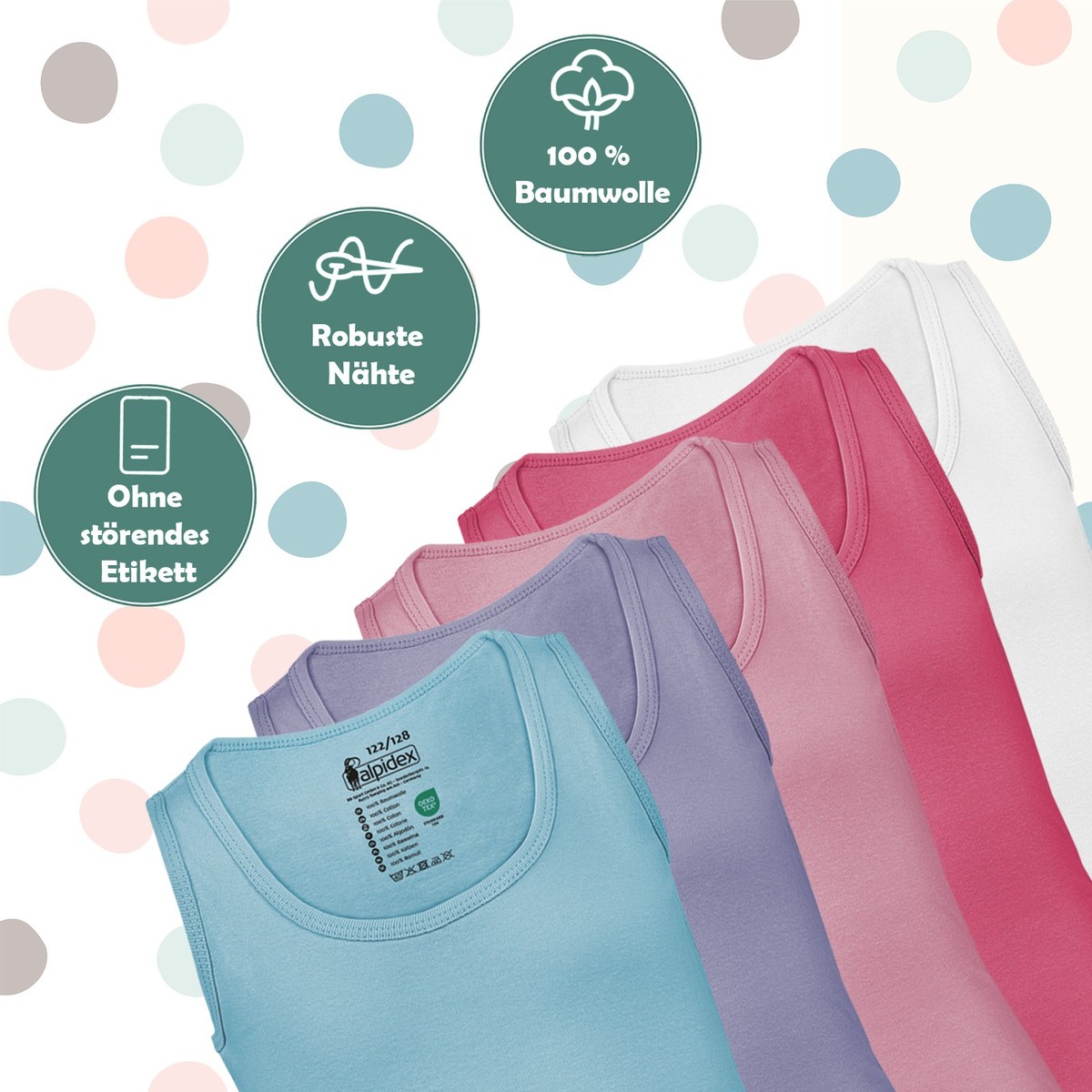 ALPIDEX Mädchen Unterhemd 5er Set - 100% Baumwolle Tank Tops