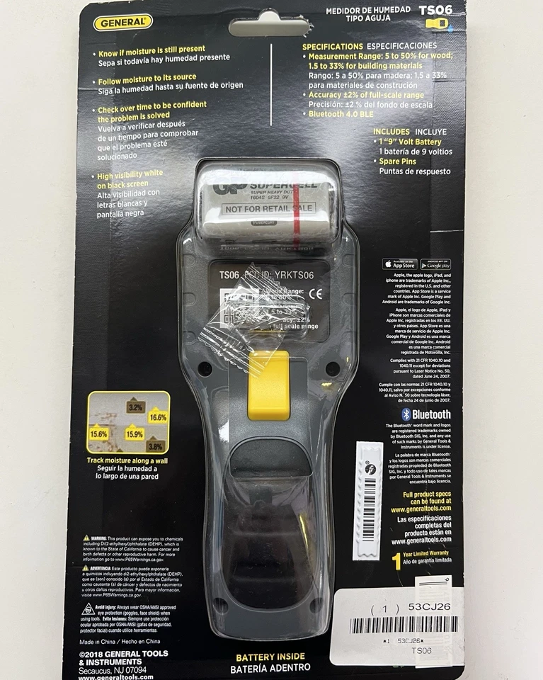 NEW General TS06 Bluetooth Moisture Meter +9V BATTERY INCLUDED Sealed - Image 2 of 4