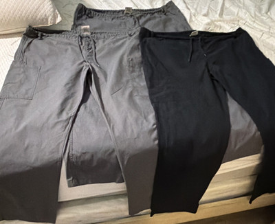 S.C.R.U.B.S. Unisex XL Black Gray Drawstring Solid Medical Scrub Pants, 3 Pair