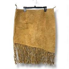 Womens Venezia Jeans Brown Tan Suede Festival Rodeo Boho Skirt Frill Size 18