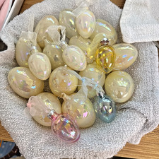 Vtg Glass Egg Ornaments Lot of 25-Iridescent, Frosted Floral, Clear-Easter Decor