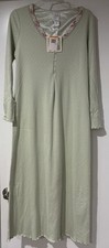 VINTAGE Aria Green Nightgown Long Sleeve Embroidery w/button Front Small NWT
