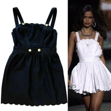 Betsey Johnson Spring 2004 Archival Vintage Scalloped Black Wool Pinafore Dress