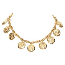 Chanel Vintage G Tone Coco Mademoiselle Medallion Chain Princess Necklac One