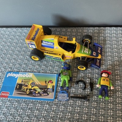 RARE Variant Playmobil 26 Team Formula Race Car 3603 Yellow Figures  Complete
