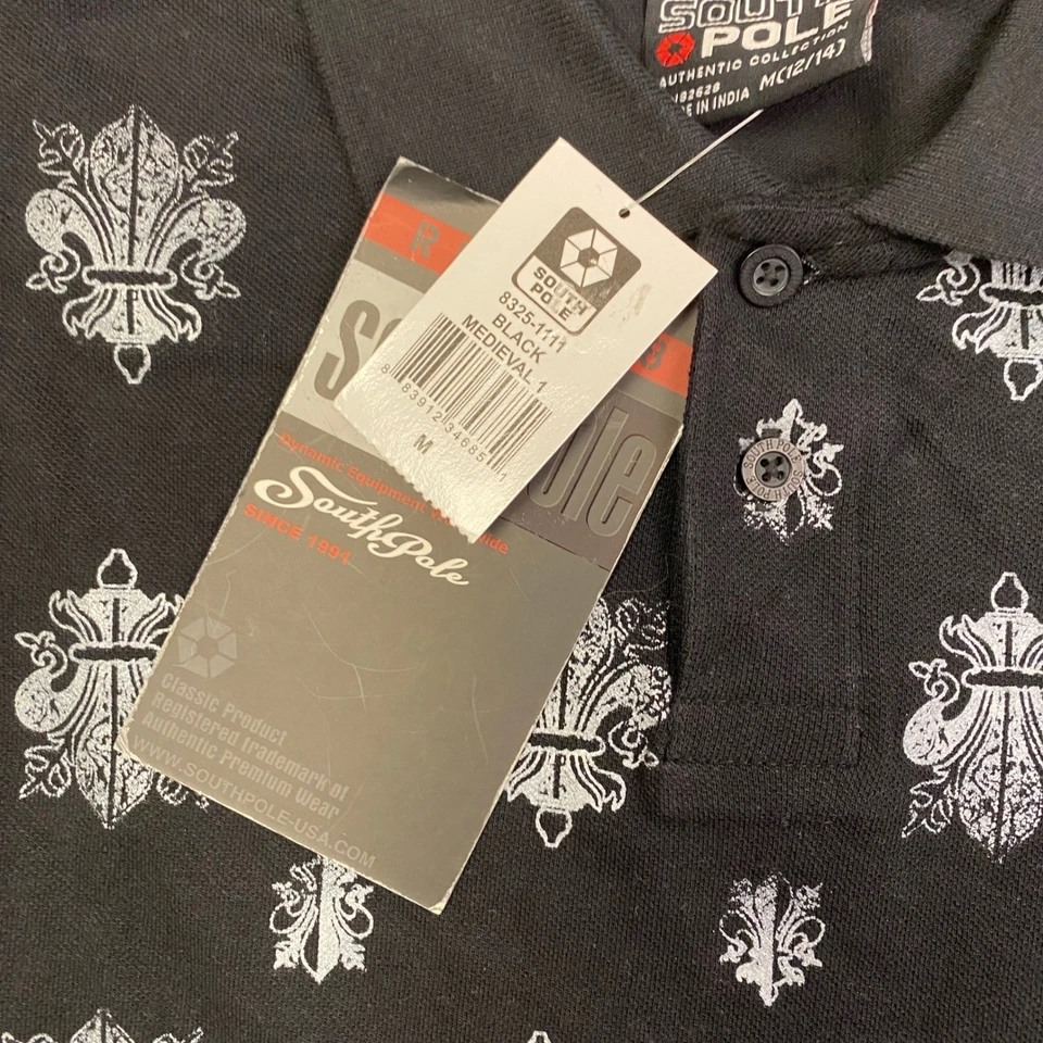 Polo Polo Polo Polo Sur Niños Negro Estampado Flor De Lis Manga Corta M 12-14 Foto 4 de 4