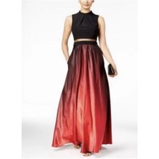 Betsy Adam Prom Dress/Gown Goth/Formal Ball Gown Split Ombre Mesh Black Red Sz 6