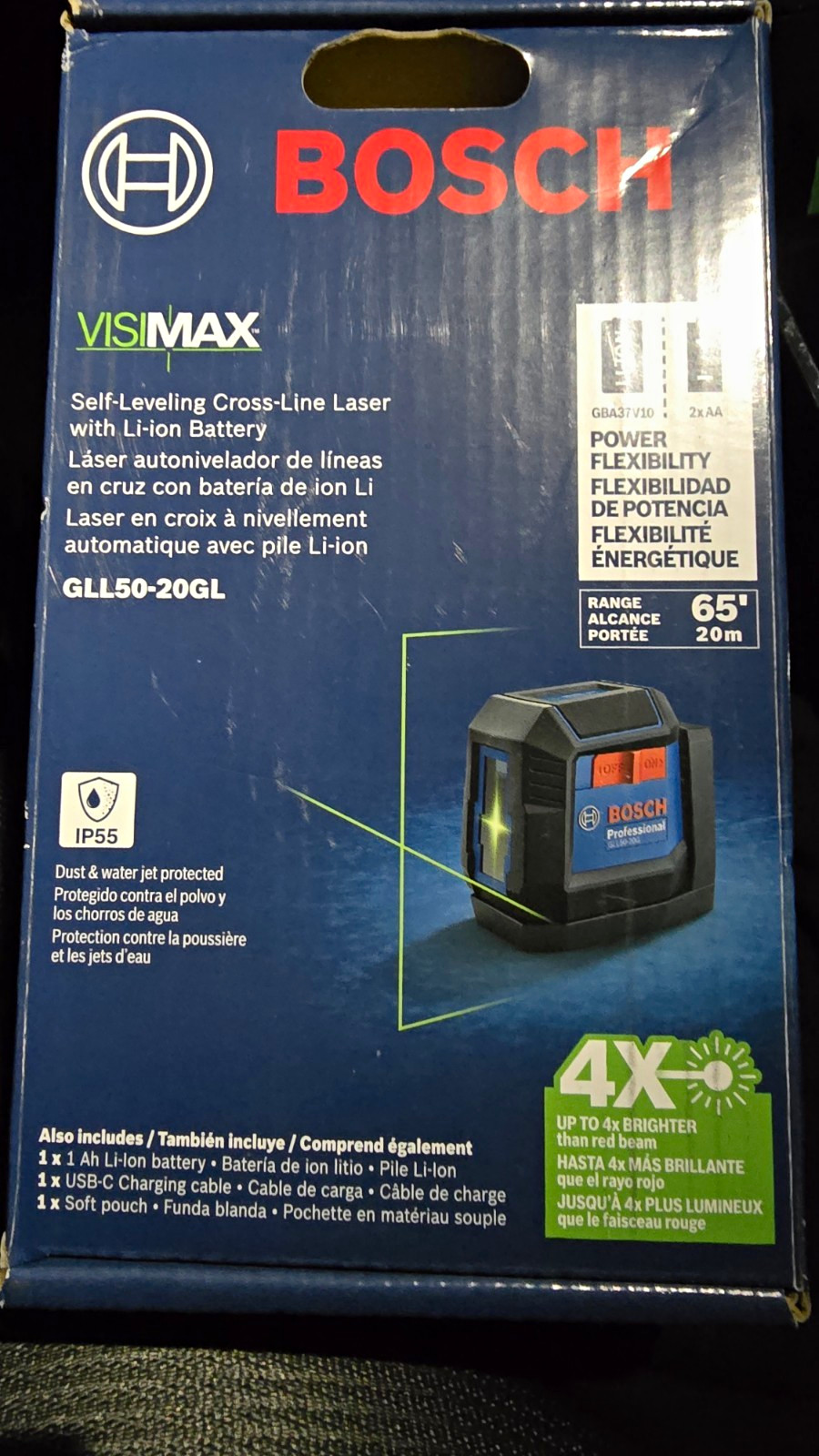 Bosch GLL50-20GL Green 2-Beam Self-Leveling Cross-Line Laser Level 65 ft