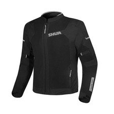 SHUA-Chaqueta de moto de verano para hombre, textil blindado CE Negro/Gris