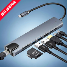 8 in 1 USB C Hub HDMI 4K RJ45 Ethernet SD TF PD Charge USB Adapter Dock