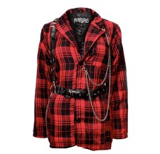 Heartless Black Red Tartan Jacket Silver Chains Vivienne Westwood Punk Goth Xxl