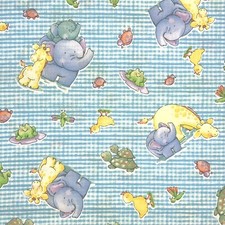 By 1/2 Yard OOP Nursery Animal Print Frog Turtle Elephant Blue Springs Fabric