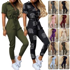 Belted Jumpsuits Playsuit Cargo Trousers Stripes Tie Waist Rompers