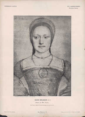 Lithografie: Malerei, Bildnis der Mrs Souch. Hans Holbein d. J. Windsor Castle.
