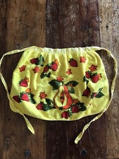 vtg 70s towel apron assorted fruit strawberries pear flower sayco screen prints
