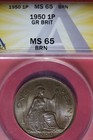 1950 ANACS 1P MS65 BRN GREAT BRITIAN #B48894 — photo 1