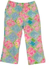 Vintage White Label Lilly Pulitzer Cropped Pants Sz 8 Floral Fish Pattern