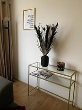 Glass Console Table Modern Gold Shelving Unit Side Metal Hallway Display Cabinet