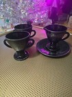 Hazel Atlas Black Silver Flower Overlay Creamer 2 Open Sugar Set Estate JJ#104 — photo 1