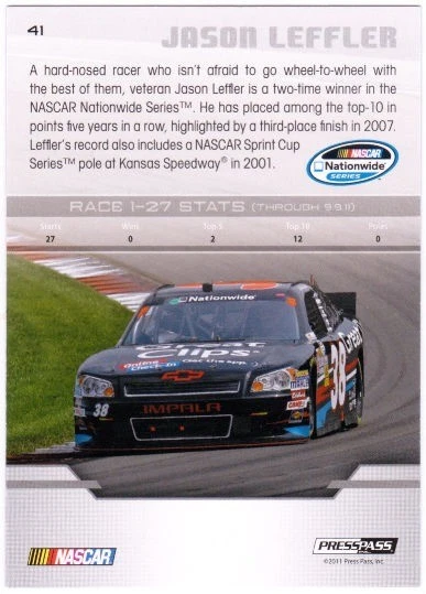 JASON LEFT TURN LEFFLER 2012 Press Pass Purple Foil Parallel Card #41 13/35 - Image 2 of 2