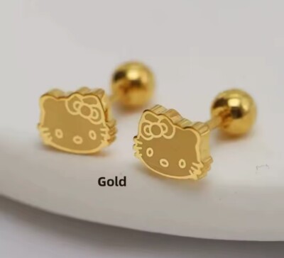 Hello Kitty Minimilist y2k Kawaii Cute Titanium Steel Screw Back Stud Earrings