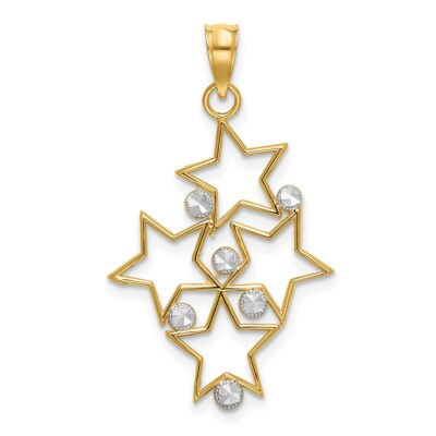 14k Two-tone Gold Diamond-cut Star Cluster Charm Pendant 0.84 gram, L-1.08 In