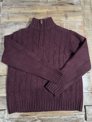 Jantzen Pattern Cable Knit Mock Neck 1/4 Zip Sweater Mens USA Size Small