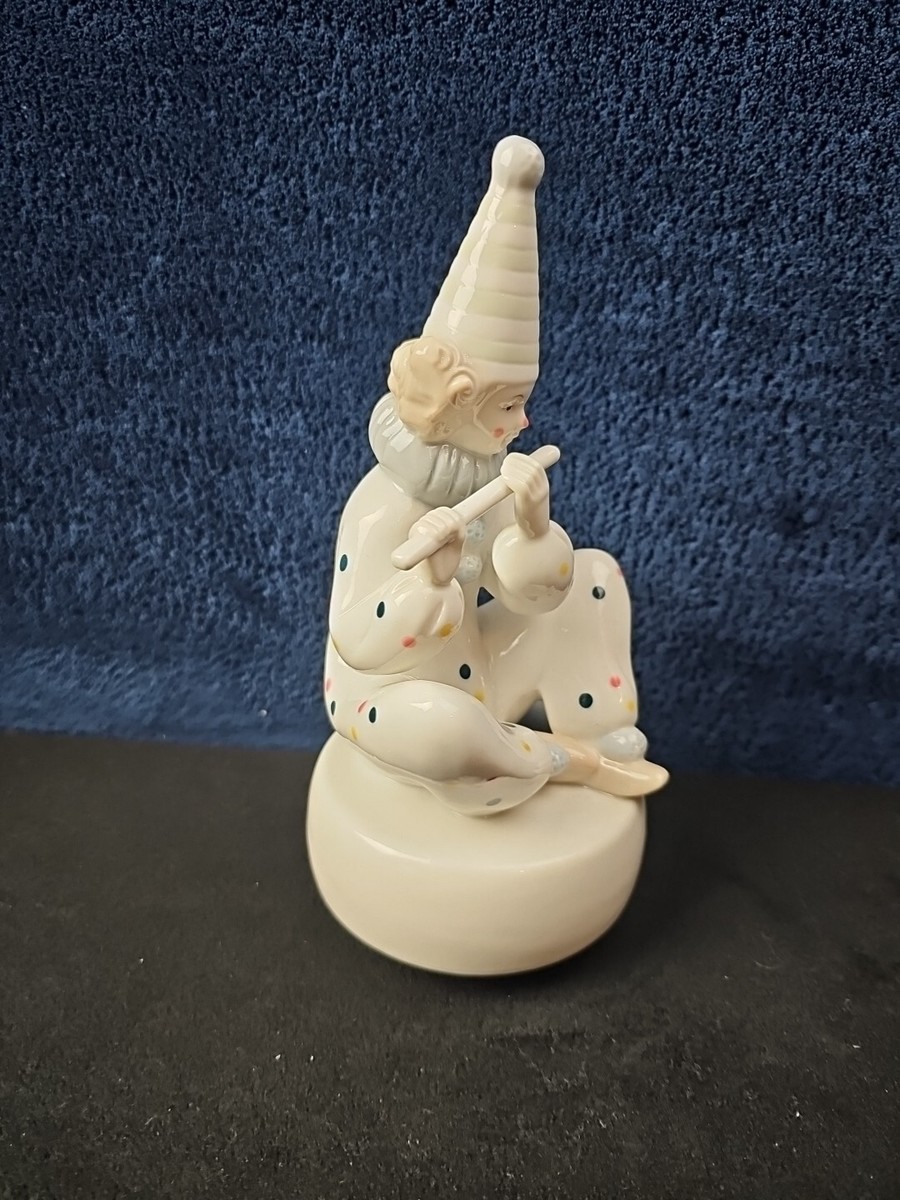 陶器　人形　音楽 VINTAGE Porcelain Spinning Flute Clown Music Box Figure EXCELLENT