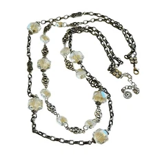 Sweet Romance USA Necklace Crystal beaded rhinestone Silver bar Chain Designer