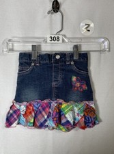 Vintage The Childrens Place Multi-Color Floral Ruffle Denim Skirt Size 3T