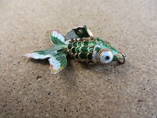 Vintage Colorful Green Enamel Articulated Koi Fish Pendant  407