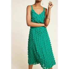 NWT Anthropolgie Eva Franco Kelly Green Hanya Textured Floral Dress Size 12