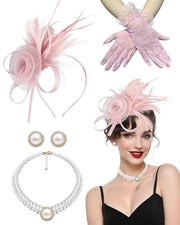4Pcs Fascinators Hat for Women Tea Party Veil Mesh Headband Feather Hat for W...