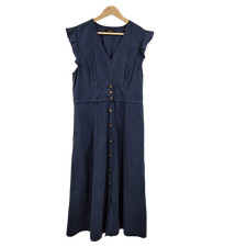 Quince Women Vintage Wash Tencel Button Front Midi Dress Midnight Blue L