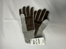 Winterwear Mens Gray Brown Leather Trim Touch Screen Wool Blend Glove One Size