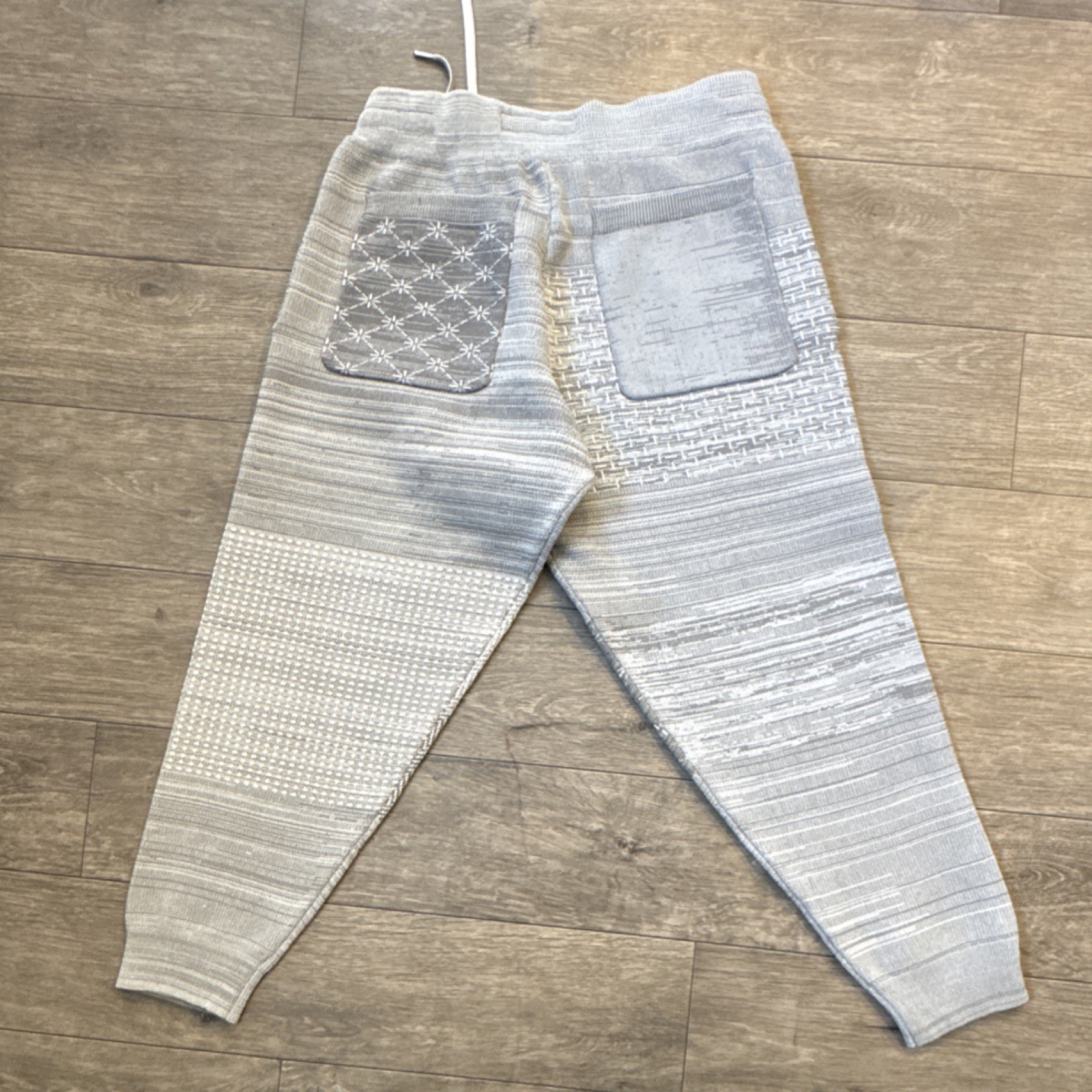 FDMTL Patchwork Knit Sweatpants Gray Polyester Re… - image 9