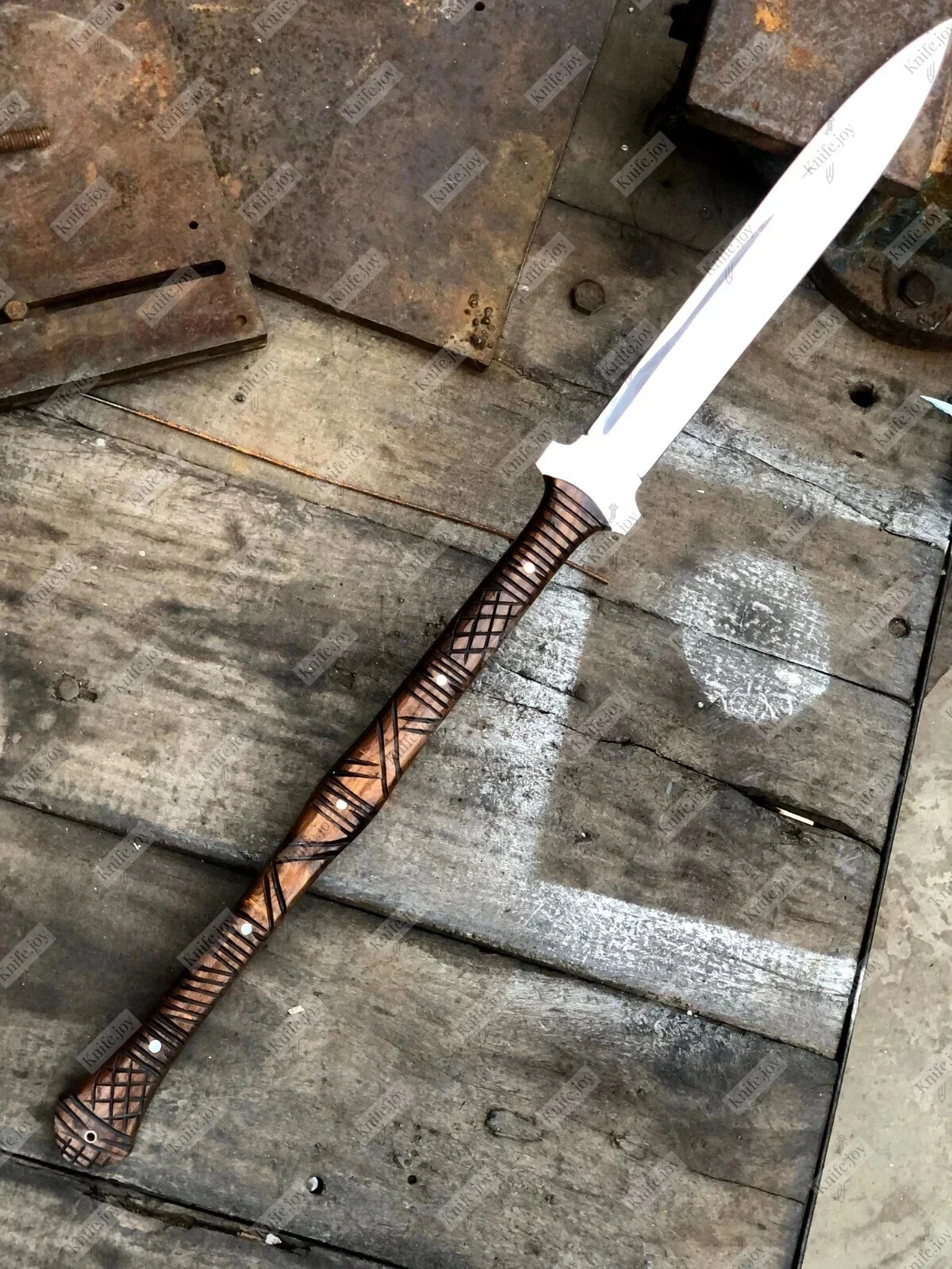 Custom Handmade Carbon Steel Tactical Spear Sword Hunting Camping Sword