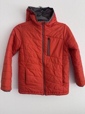 Lands' End Boys Puffer Hooded Packable Quilted Orange GrayJacket Pockets M 10-12