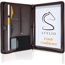 Elegant Faux Leather Zipper Padfolio Organizer - Business Portfolio with Notepad