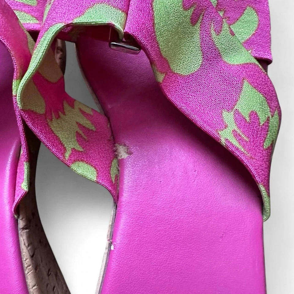 Sandalias de cuña florales rosas y verdes italianas para zapateros Foto 4 de 4