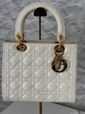 DIOR Tasche Lady Dior Medium Cannage Creme Leder Lack  ***Wunderschön***