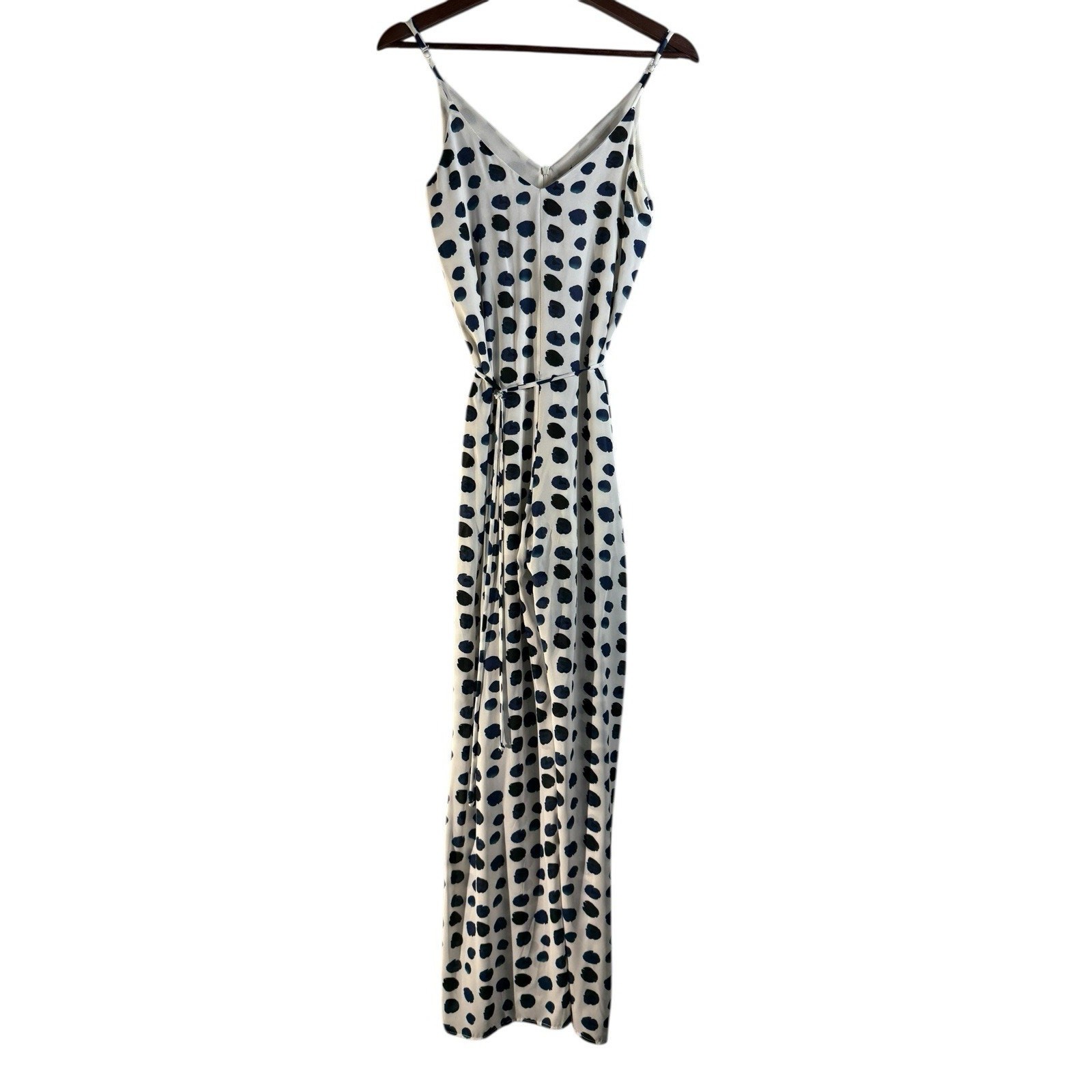 Aqua Anthropologie Polka Dot V-neck Jumpsuit Navy Black Spaghetti Strap XS Funky